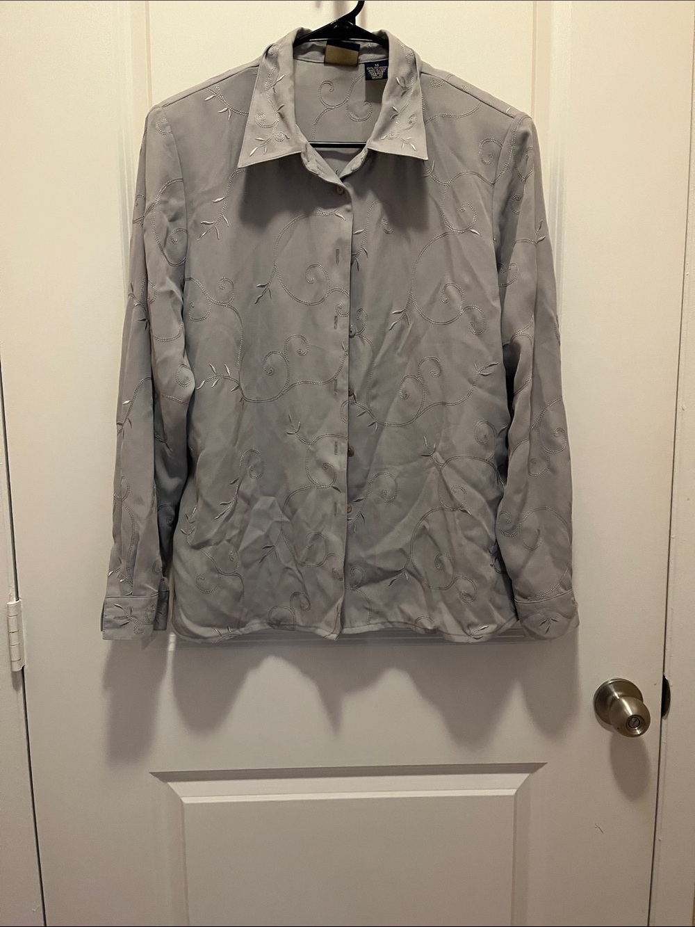 Laura Scott Gray Embroidered Button-Down Blouse